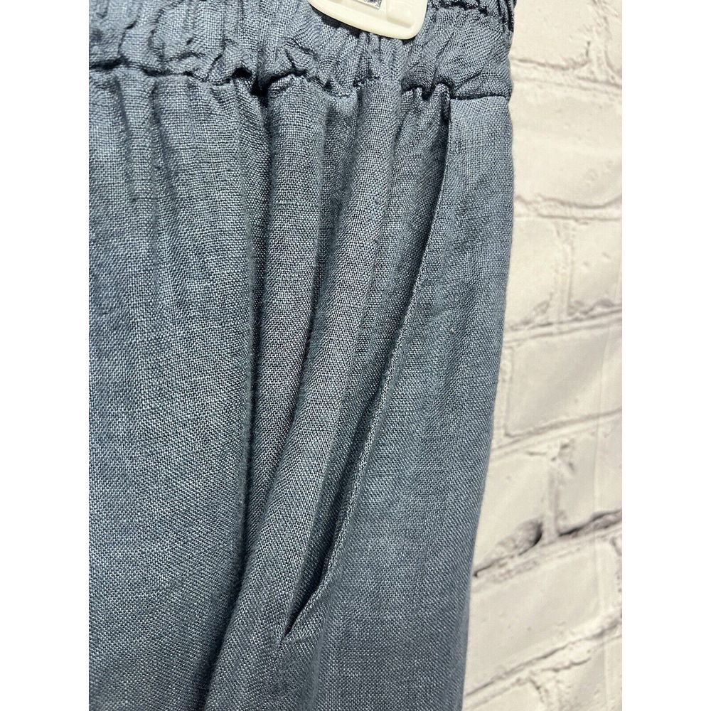 WoolOvers High Waist Pull On Linen Culottes Pants Wide Leg Blue‎ Pockets Size 14 - Picture 5 of 6